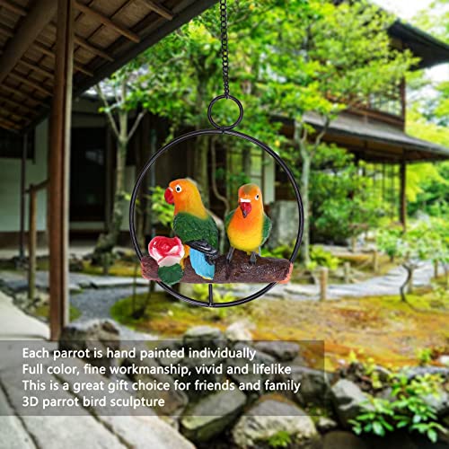 Hangend Papegaaistandbeeld, Hangend Vogelringdecor Sculptuurbeeldje Op Metalen Ronde Ring Art Decor Prachtige Schommel Voor Terrasgazon Huis- En Tuindecoratie - Image 6