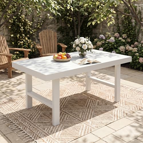 Wisteria Lane Aluminum Outdoor Patio Furniture Dining Table All-Weather Outdoor Metal Dining Table Modern Rectangle High Table for Party for Balcony Garden White