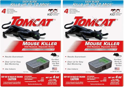Image of Tomcat Mouse Killer Child Resistant, Disposable Station, 4 Pre-Filled Ready-to-Use Bait Stations (Pack of 2)