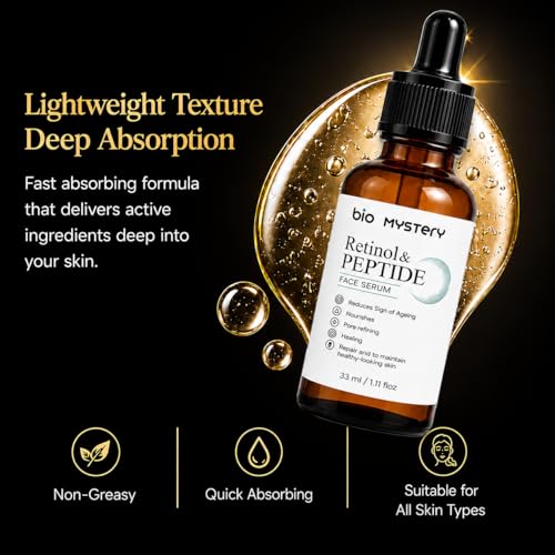 Image of Retinol & Peptide Face Serum | Advanced Anti-Aging Booster for Fine Lines, Sun Spots, Hyperpigmentation & Uneven Tone | 33 ml / 1.11 oz | Firming, Brightening & Rejuvenating Skincare Solution