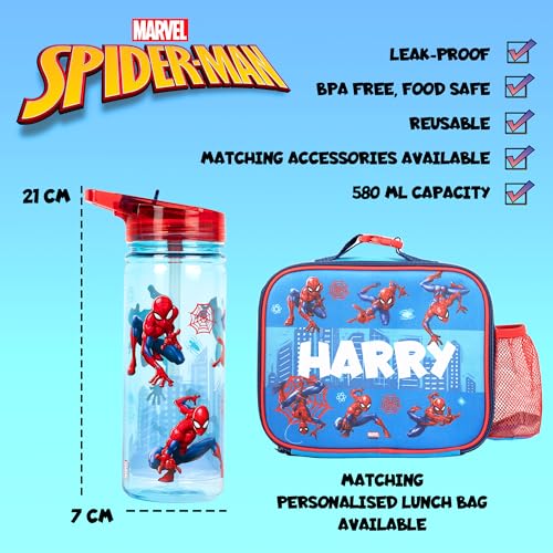 Marvel Bouteille en plastique Spiderman avec paille sans BPA 580 ml bouteille d'eau scolaire pour garçons 100% étanche bouteille de super héros durable - vue 3