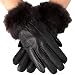 Alpine Swiss Women's Leather Dressy Gloves Rabbit Fur Trim Thermal Lined BRN L
