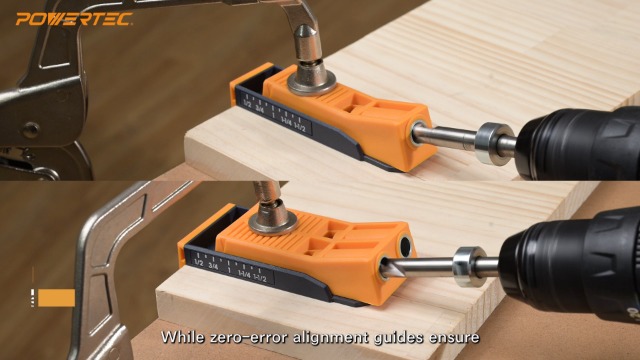 Image of POWERTEC Twin Pocket Hole Jig Kit for Woodworking - Pocket Hole Screw Jig with Drill Bit, Driver Bit, Hex Key & Stop Collar (72248)