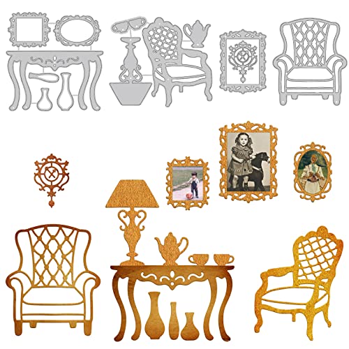 GLOBLELAND Vintage Furniture Style die Cut Metal Card Cutting Dies for Photo Frame Making Crafts DIY Scrapbooking Art Album Decorations Chairs Tables Lamps