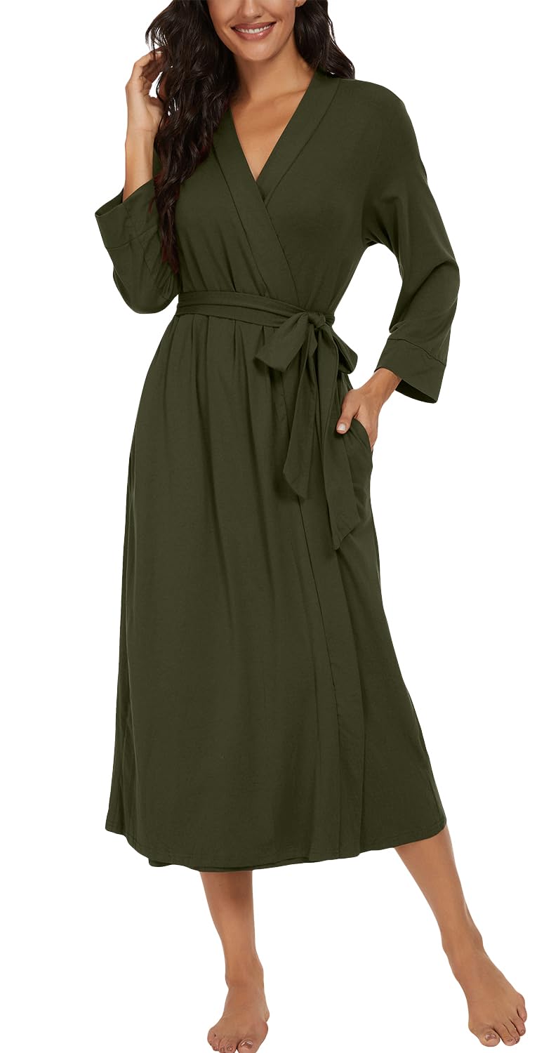 PrinStory Women Long/Short Bathrobe Knit Kimono Robes Soft Womens Dressing Gowns Casual Ladies Loungewear — view 3