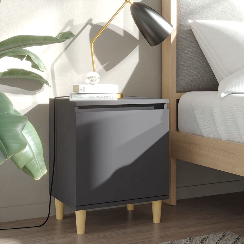 Table de chevet gris 50 cm meuble de nuit pieds bois massif