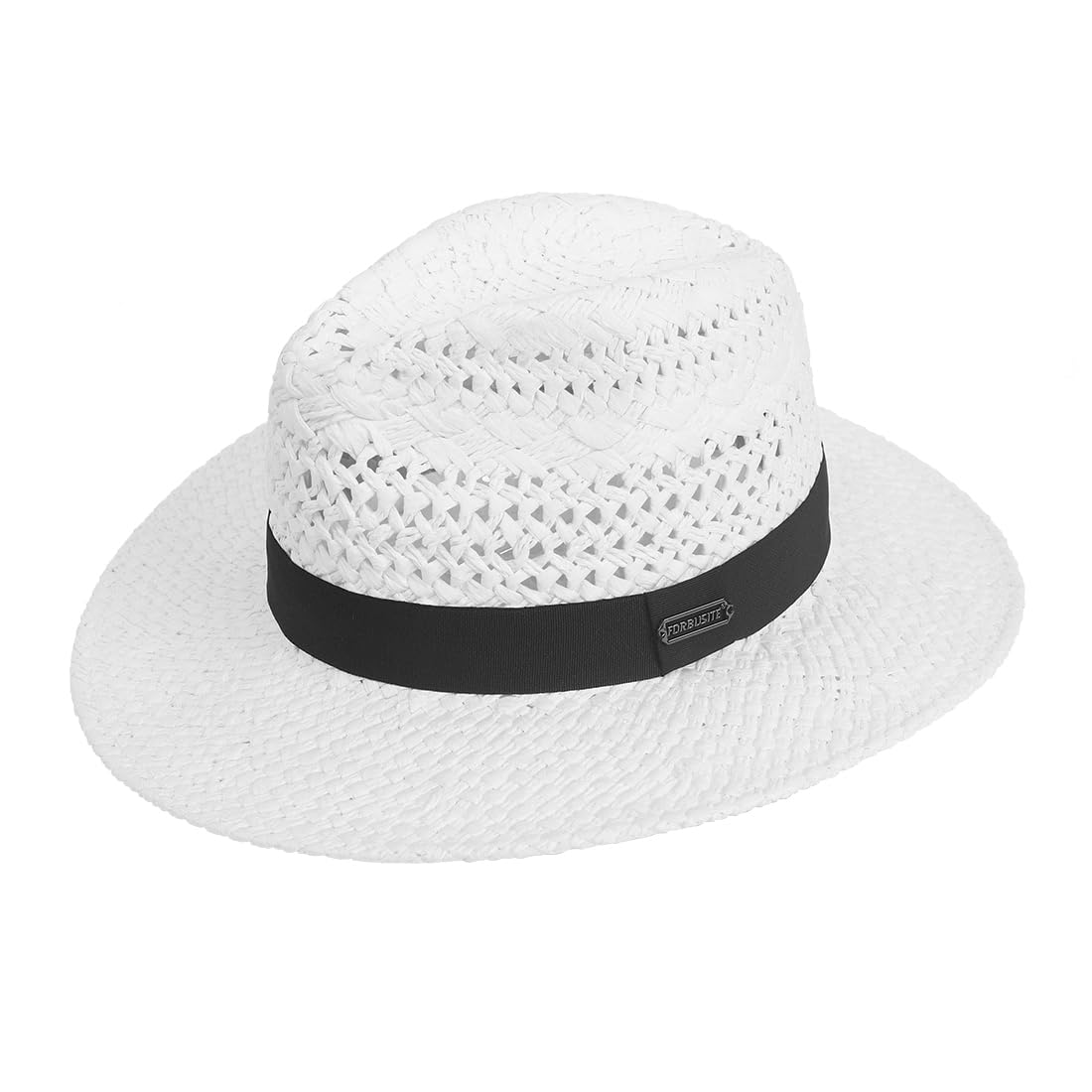 Straw Fedora Panama Hat for Women Men - Summer Beach Sun Hats Wide Brim UV Protection Lightweight