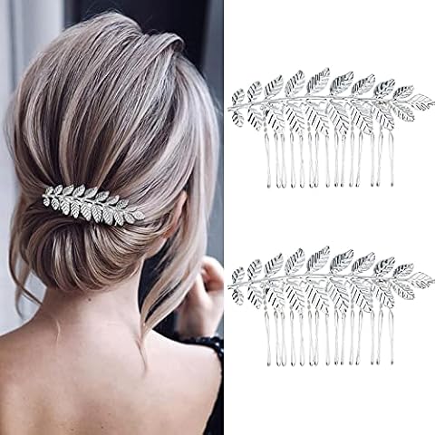 2 Pcs Silver Leaf Hair Combs for Costumes Cover