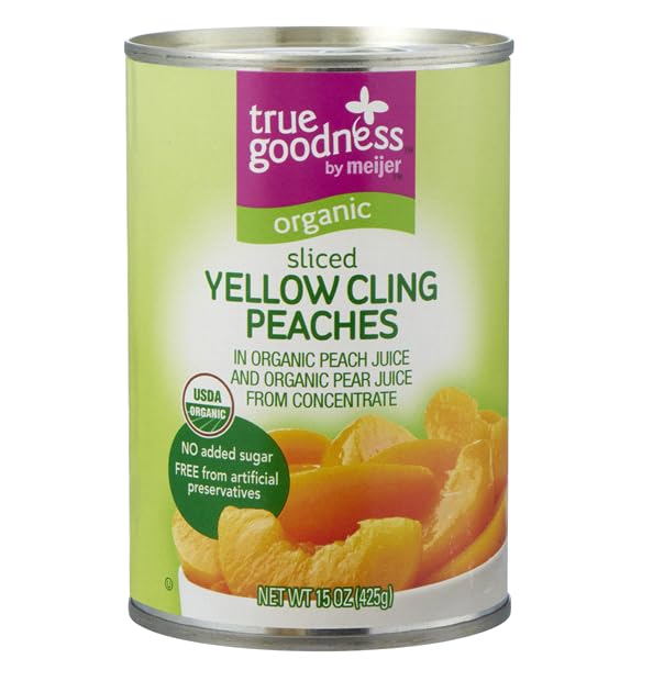 Paquete de 6 rebanadas de melocotón amarillo orgánico en rodajas True Goodness, 15 onzas