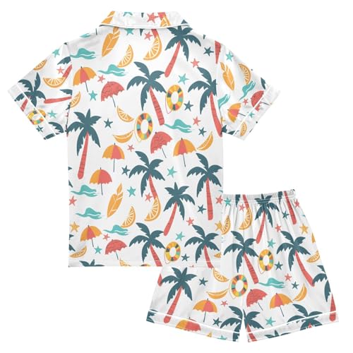 ALAZA Beach Theme Starfish Lemon Palm Tree Pajamas Satin Pajama Set Short Sleeve Button Down Sleepwear2