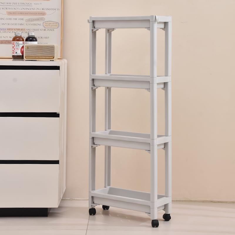 Zilnox キッチンワゴン スリム キャスター付き 4段 隙間収納 頑丈 収納 洗面所 省スペース 組立簡単 幅18ｘ奥行40ｘ高さ101cm ホワイト