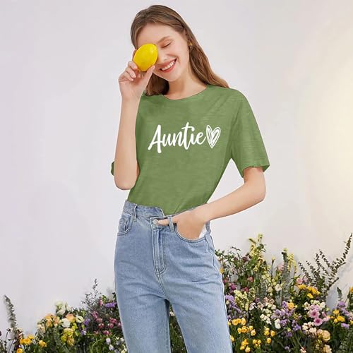 Image of Auntie Women Warm Lovely Love Print Blessing Holiday Summer Ladies Women Casual Short Sleeve T-Shirt.