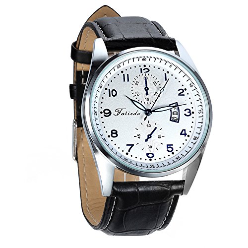 Avaner Orologio da Polso da Uomo alla Moda Cinturino in Cuoio Quadranti Falsi Colore Bianco Calendario