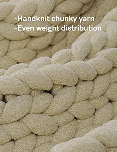 YnM Chenille Weighted Blanket, Handmade Chunky Knitted Design, Soft and Cozy, Temperature Regulating and Breathable, Machine Washable Throw for Sleep or Home Decor (Sparkling White, 60x80 Inch, 15lbs)