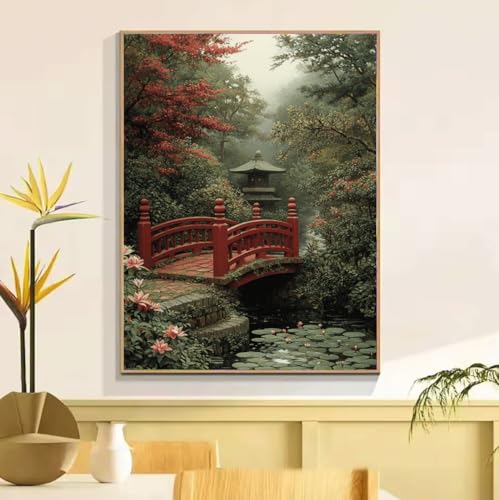 ペイントバイナンバー キット 大人用 橋 森、DIY 番号絵画 しわ防止キャンバス、初心者ペイントキット 成人儿童数字?画、アクリルペイント ペイントブラシ、 数字油絵 手工 クラフトアート フレームなし ?意?? ホームデコレーションギフ 50x70cm