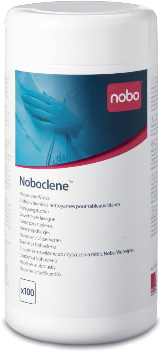 Nobo Noboclene Whiteboard Cleaning Wipes, Pack of 100, Everyday Use, For Dry Wipe/Erase Surfaces, 1901438