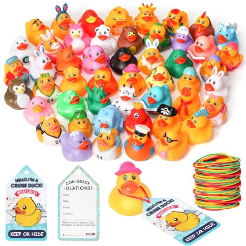 Zicotour 100 Pieces Cruise Duck Kits Included 30 Rubber Ducks with 30 Cruising Duck Tags and 40 Bands, Assortment Rubber Ducks for Cruise Ships Hiding