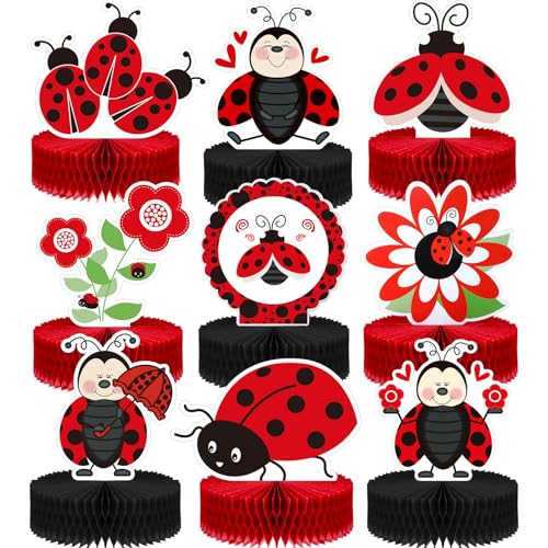 Sumind 9 Pcs Ladybug Birthday Party Decorations Ladybug Honeycomb Centerpieces Fancy Party Decorations for Baby Shower Bug Honeycomb 3D Craft Kit Creative Lovely Table Topper Birthday Decor Supplies