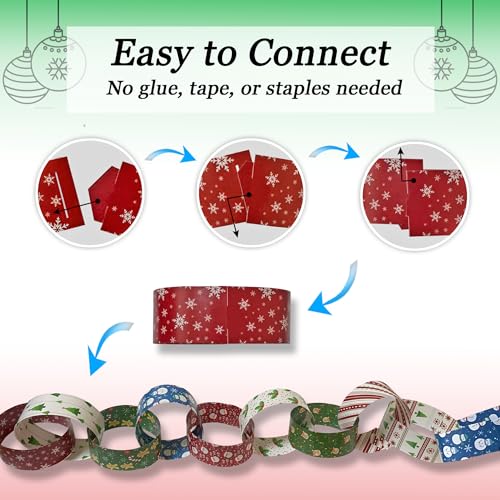 Image of Origami Joy 300 Paper Chain Strips for Crafting. No Glue or Tape Needed. Kid Friendly & Family Fun. Yields Over 50 Feet of Paper Chains for Party or Classroom Decorations (Christmas)