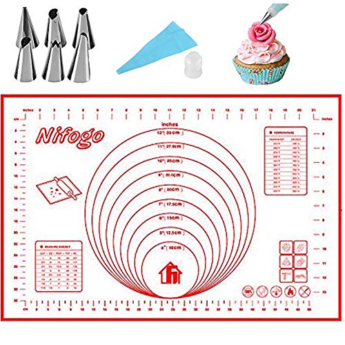 Silicone Baking Mat Non-Stick & Piping Nozzles Set,Reusable Flexible Easy Clean BPA Free