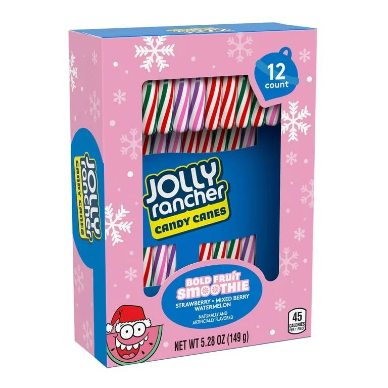 Jolly Ranchers Candy Canes Assorted Flavour Strawberry, Mixed Berry, Watermelon 12 Count 149 Grams (Specialy Crafted For Cristmas)