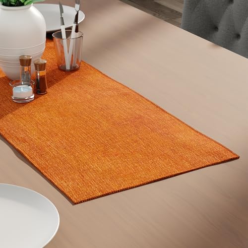 Image of Encasa XO Dining Table Runner for 4 Seater, Chenille Fabric Orange
