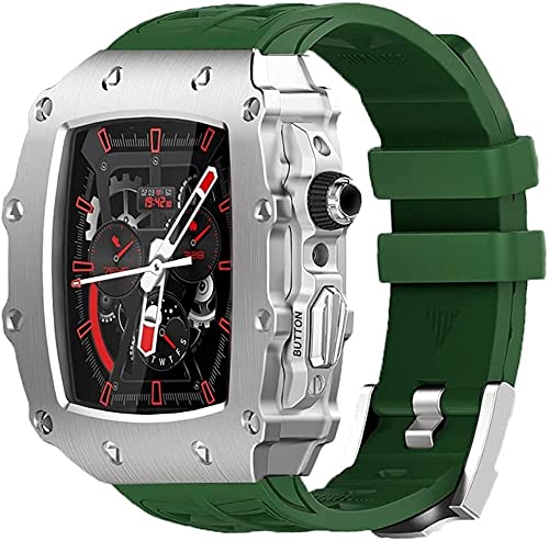 Boîtier de montre sport chic en acier pour Apple Watch 6 SE 44mm et bracelet en caoutchouc homme