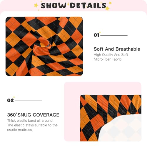 Image of Baby Crib Sheet Halloween Argyle Plaid Crib Mattress for Boys and Girls Playard Sheet Soft Breathable Fitted Baby Mattress Cover 52x28in