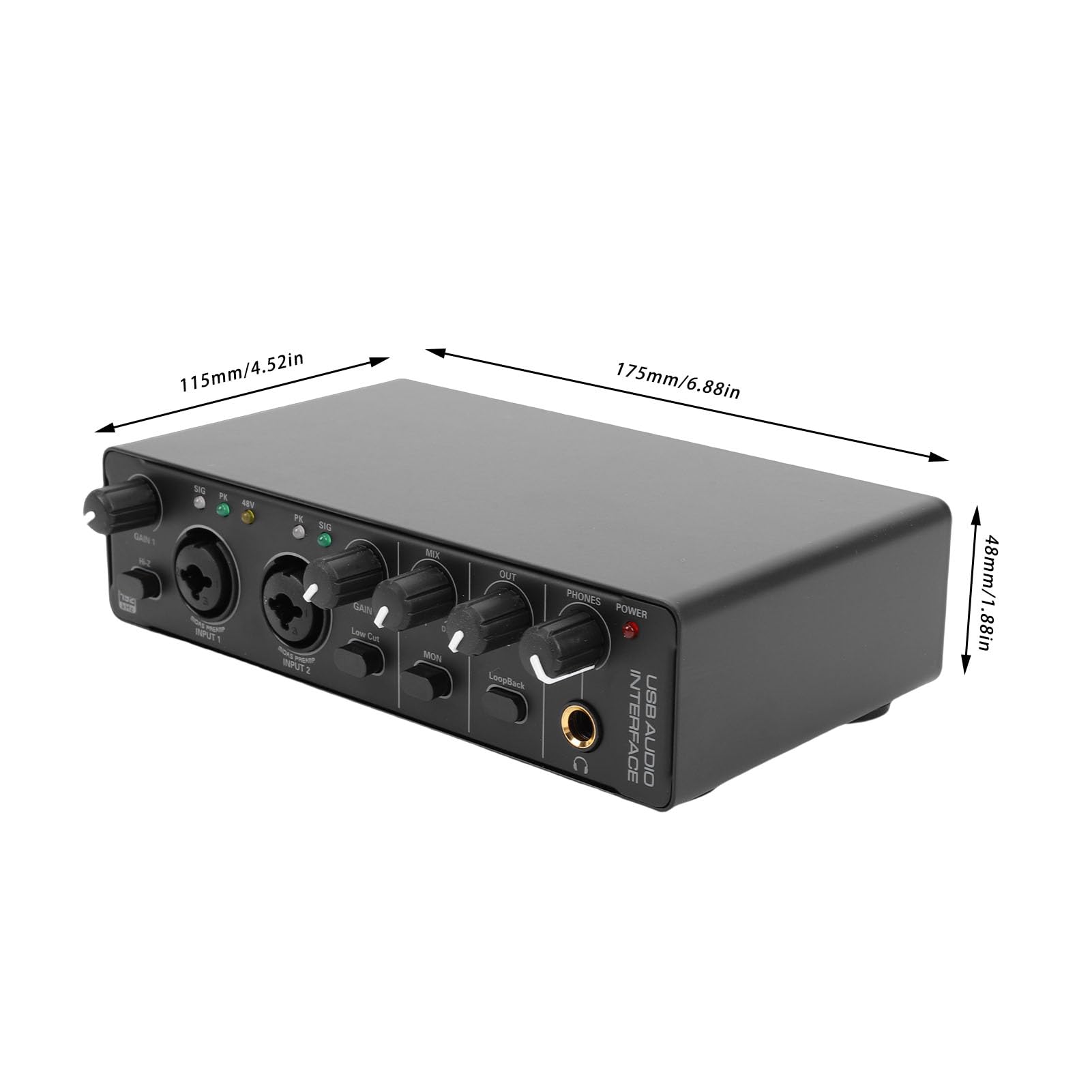 Fockety Interfaz de Audio USB C, Interfaz de Audio de Estudio de Grabación de 24 Bits 192 KHz con Entrada XLR y Alimentación Fantasma de 48 V para Grabación, Podcasting, Guitarrista (BLACK)