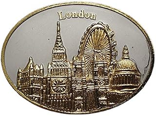 thomas benacci Pewter Effect London Icons Oval Metal Fridge Magnet - Big Ben/Parliament Elizabeth Tower/Westminster Abbey/Eye/St. Paul's Cathedral/British Souvenir from England UK