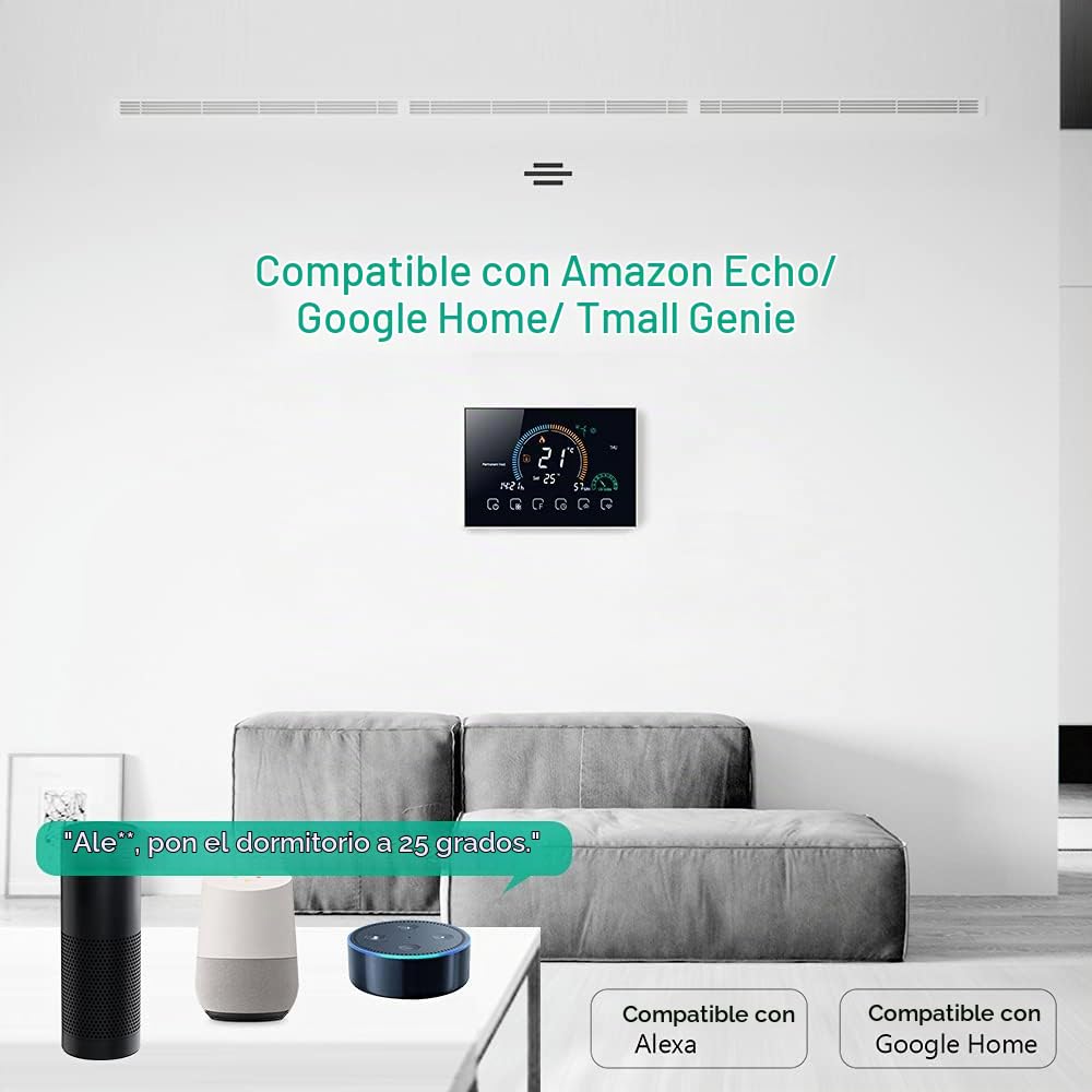 Termostato WiFi para Caldera de Gas Control por aplicación de Voz/Pantalla LCD retroiluminada, termostato programable Compatible con Alexa Google Home（Negro）