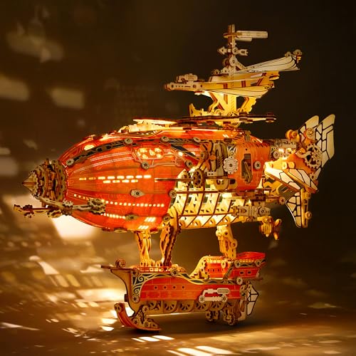 FUNPOLA LED 3D Wood Puzzle Fantasy Airship Model - Steampunk