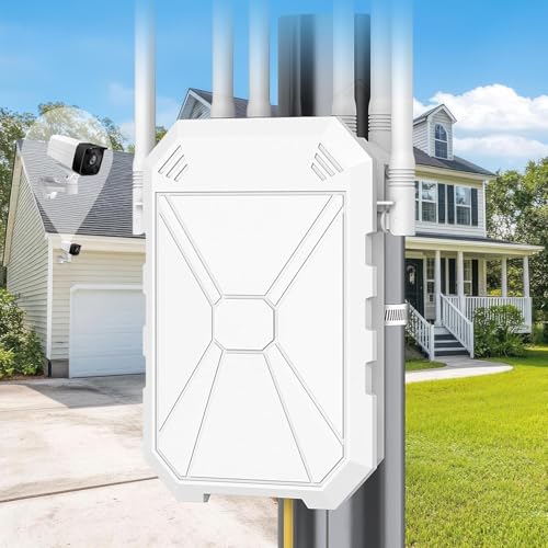 AC1200 Outdoor WiFi Extender, 5GHz and 2.4GHz Long Range Outdoor WiFi Extender Signal Booster with 6 Antennas, Outdoor WiFi Access Point, IP67 Weatherproof, Passive PoE, for Starlink, Camping, Yard