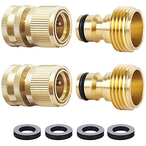 HQMPC Garden Hose Quick Connect Solid Brass Quick Connector Garden Hose Fitting Water Hose Connectors Garden Hose Disconnect 3/4 inch GHT (2Sets) (2Female+2Male) Cover