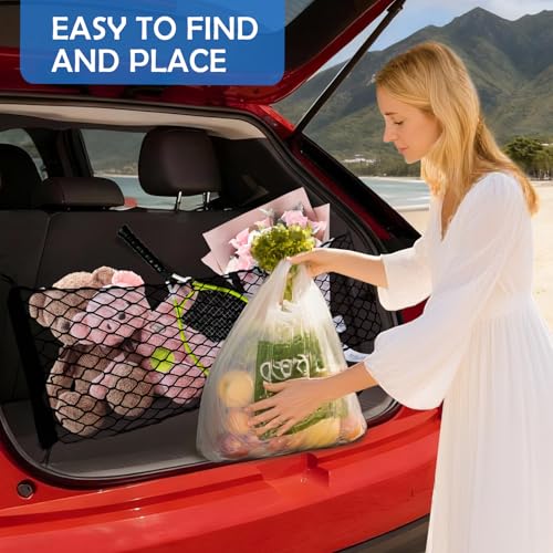 Image of Envelope Style Cargo Net for 2018-2025 2026 Chevy Traverse Accessories, Rear Trunk SUV Mesh Cargo Net, Upgraded 5mm Bungee & Double-Layer Nylon Storage Tailgate Netting Grocery&Tools Holder Organizer