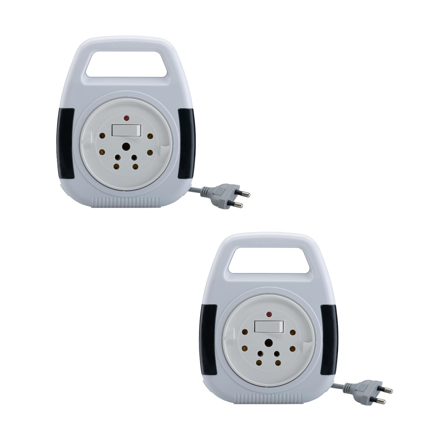 Anchor by Panasonic 6A 2 Pin Flex Box with Indicator & Handle | 4 Mtr Extension Flex Box for Home, Office (White, 5208, Pack of 2)