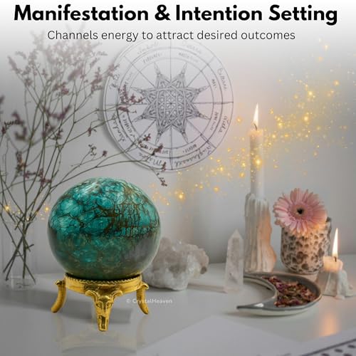 Image of Certified Chrysocolla Crystal Ball for Meditation - Premium Crystal Vastu Items for Home and Feng Shui Items for Good Luck - Ideal for Pooja Supplies and Spiritual Practices (1.5 inch Inch)