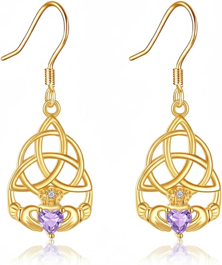 Claddagh Earrings for Women 925 Sterling Silver Celtic Knot Claddagh Dangle Earrings Irish Jewelry Gifts