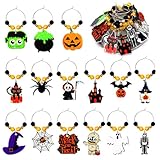 JUNEBRUSHS 15 dijes de vino de Halloween para copas de tallo, etiquetas de anillo de cristal de Halloween, marcadores de bebidas para adornos de fiesta de vino