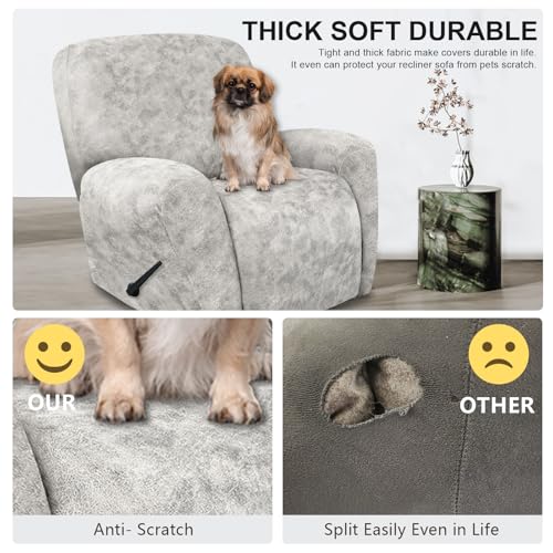 Image of ANARACHON Recliner Chair Covers Leather Look, 4 Pieces Recliner Covers Non Slip, Soft Slipcovers for Large Recliners, Furniture Protector Washable for Pets (1 Seater, 03 Light Beige)