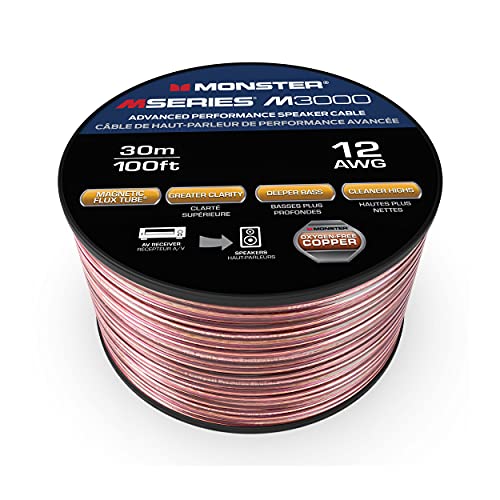 Monster Compact High Performance XP Speaker Wire Cable Spool - Oxygen-Free Copper Speaker Cable - [100 FT] [12 Gauge AWG]