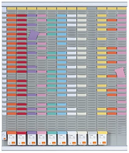Nobo - Kit Planning Annuel Mural à Fiches T, 12 Colonnes & 54 Fentes, Indice 2, Fiches T / Étiquettes Imprimées / Porte-Étiquettes Magnétiques Inclus, 2911200