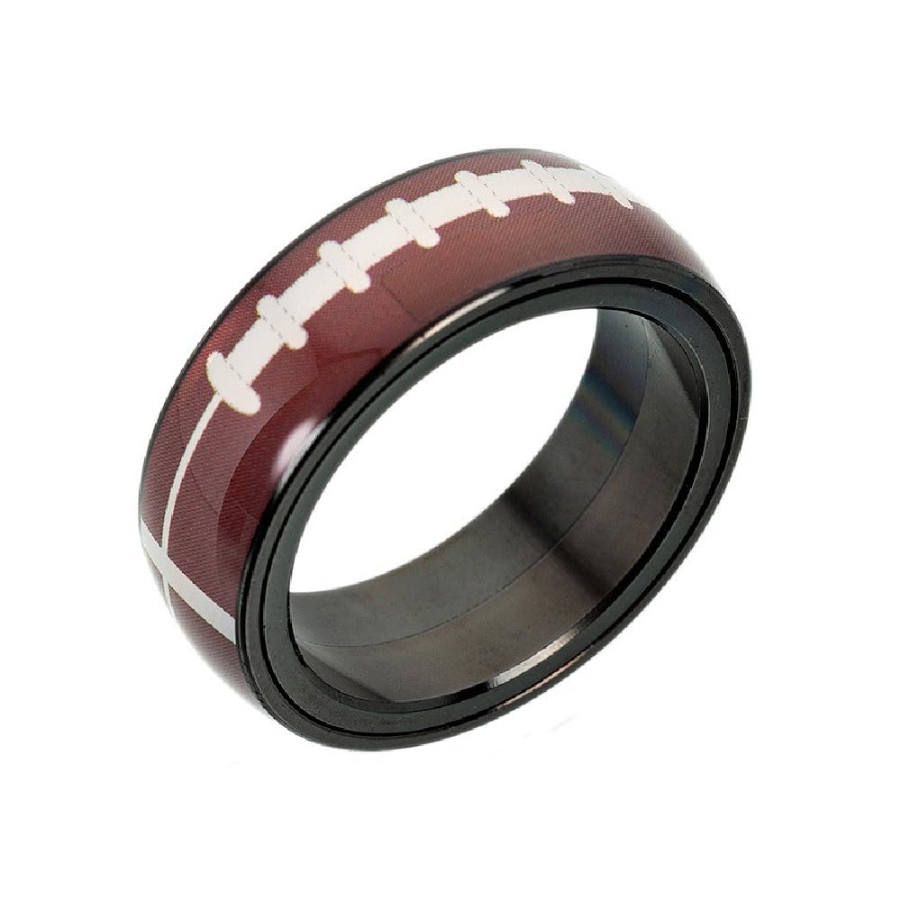 Uloveido8mm Stainless Steel Stress Relieving Anxiety Rotate Sports Enthusiast Ring - American Football Spinner Fidget Band Rings