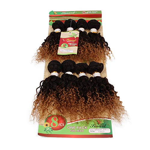 Eunice Hair Short Style Kinky Curly Brazilian Hair Weave Bundles Synthetic Hair Weaving 8 Bundles 8 Inches Jerry Curl Synthetic Weft Hair (T1B/27)