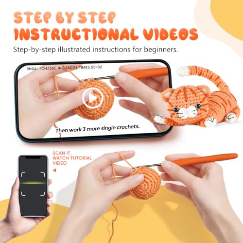 Image of Gipony Crochet Kit for Beginners Animal,Crochet Animal Kits,Crocheting Kit for Starters,Learn to Crochet with Step-by-Step Video Tutorials,Beginner Crochet Kits Adults(Yellow Cat + Orange Cat)