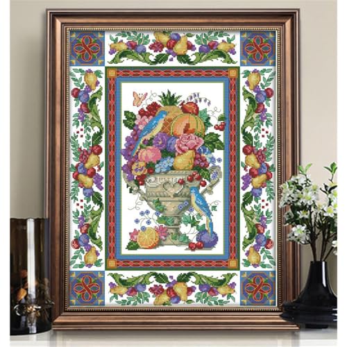 Image of JOYSEWING Totems Flower Stamped Cross Stitch Kits Adults Classic Series Counted Embroidery Starter for Beginners DIY Supplies Needlework Home Decor - (Gorgeous Fruit Bowl (11CT) 18.50 x24.02 inches)
