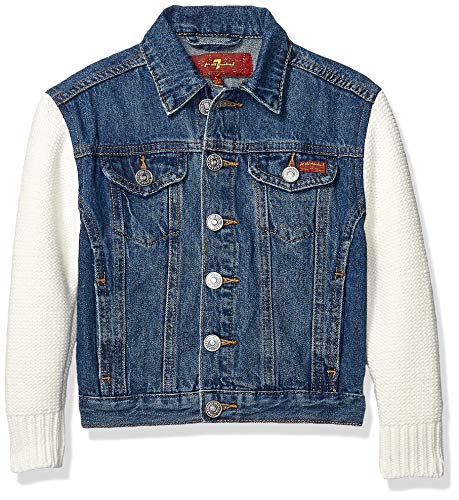 7 For All Mankind Girls' Big Denim with Sweater Sleeve Jacket, Perennial, S