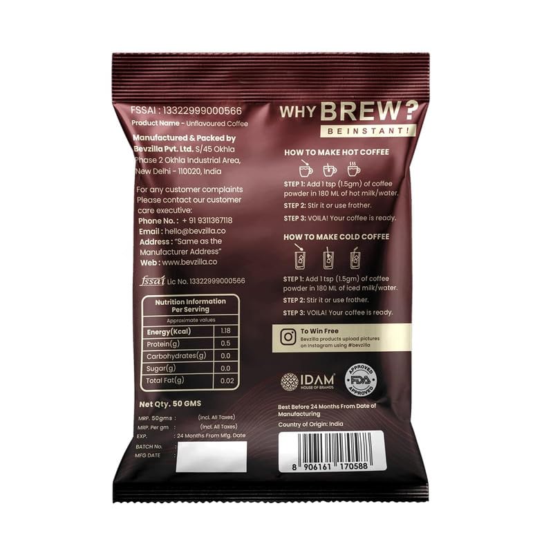 Image of Bevzilla 6X50g Classic Strong Coffee Powder|Ideal for Espresso, Latte & Cappuccino | Perfect for Hot & Cold Coffee