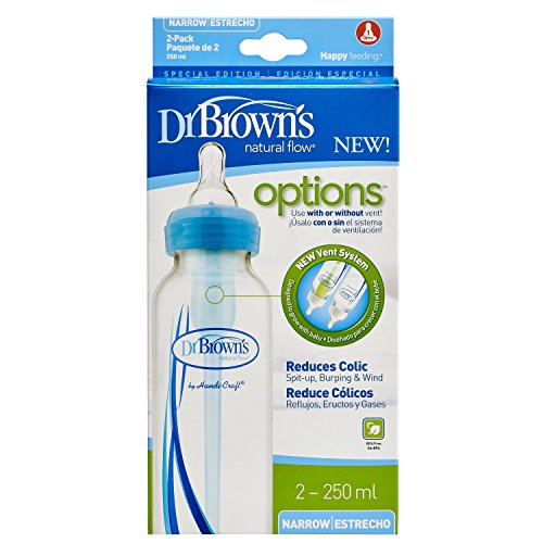 Dr. Brown's Narrow Neck Options Baby Bottle 8oz 2 Pack of 2, Blue)