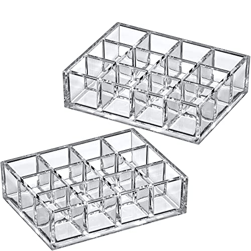 Image of Amazing Abby - Allure - 2-Pack 12-Slot Acrylic Lipstick Organizer, Lipstick Holder, Lip Gloss Holder, Cosmetic Storage Display, Perfect Storage Solution for Drawer and Vanity (Slot Size: 1.0 inch x 1.0 inch)